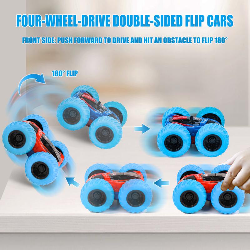 M SANMERSEN Flip Cars - 2 Pack 360° Rotating Stunt Car Toys for 3 4 5 6 Year Old Boys - Push and Go Vehicle Monster Toy Trucks Boys Girls Gifts