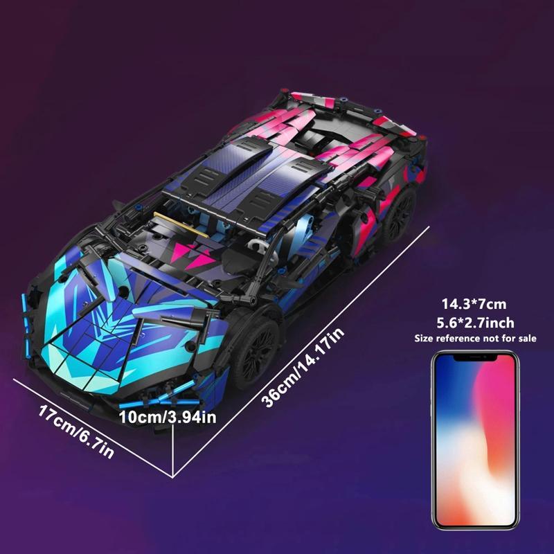 Cyberpunk Style Purple Racing Car Building Blocks Set, 1314pcs set MOC Assembly DIY Sports Car Model Kit, Creative Fun Toy