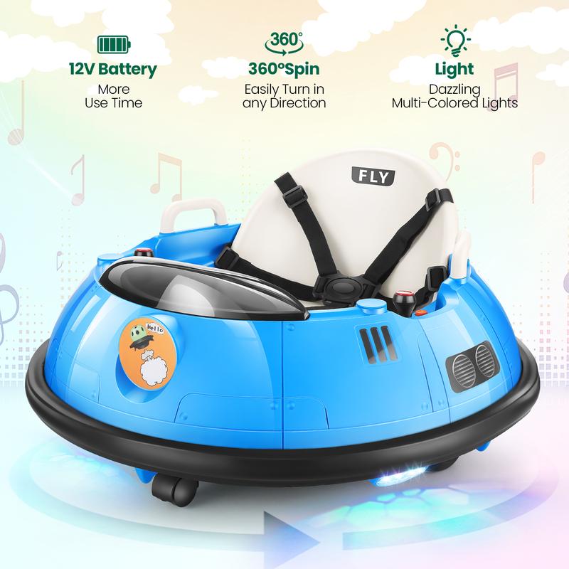 Hikole Ride-Ons Toys Bumper Car with Remote Control - 12V Battery Powered Ride on Bumper Car, 360 Degree Spin, LED Lights, Safety Belt