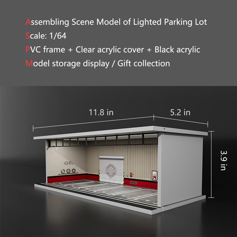 Hot Diecast Wheels Car Display Case - 1 64 Scale Die-cast Model Car Display Case with LED Light and Acrylic Cover, Parking Garage Dioramas