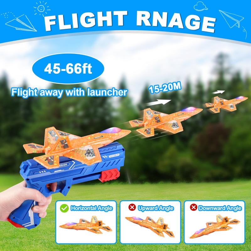 6 Pack Airplane Launcher Toy with 2 Launcher,F-35 Foam LED Catapult Plane with 6 Stickers Kids Flying Toy,3 4 5 6 7 8 9 10 11 12 Year Old Boys Girls Gifts,Outdoor Sport Party Favor