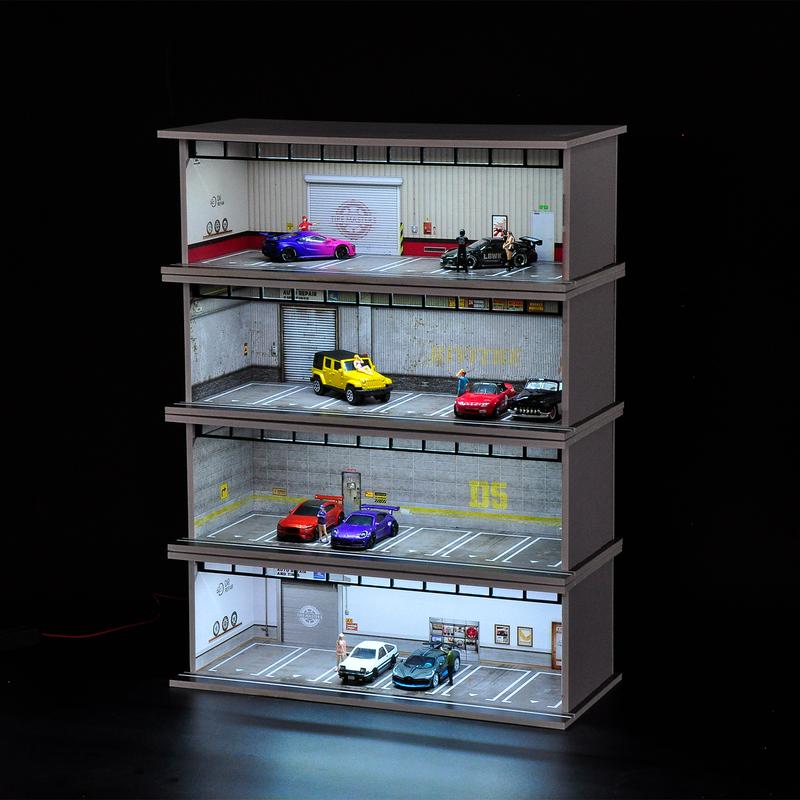 Hot Diecast Wheels Car Display Case - 1 64 Scale Die-cast Model Car Display Case with LED Light and Acrylic Cover, Parking Garage Dioramas