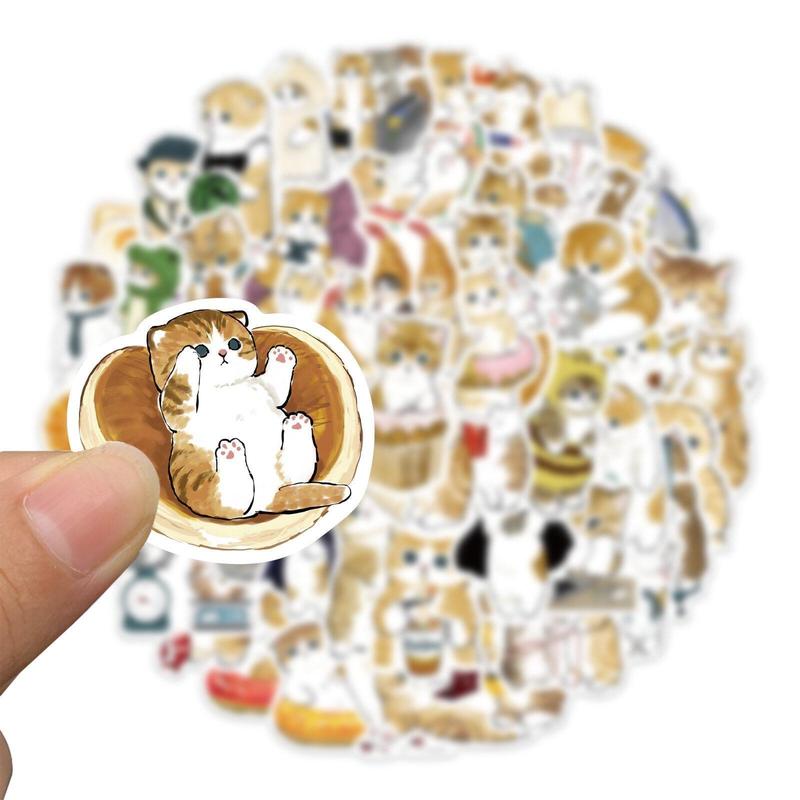 64pcs Cute Cartoon Cat Pattern Decorative Sticker, DIY Decoration Sticker for Laptop, Guitar, Phone Case, Skateboard & Scrapbook