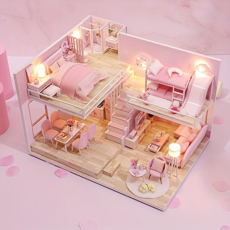 1pc DIY Dollhouse Miniature Kit With Furniture, 3D Wooden Miniature Dolls House Kit