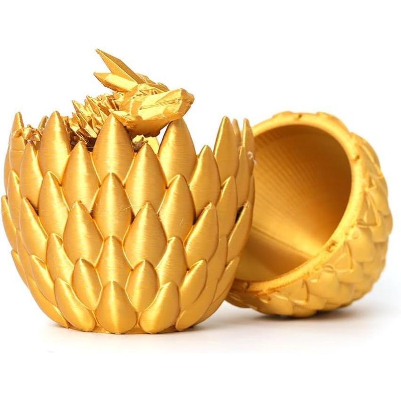 Gold Dragon Egg - Surprise Egg with Flexible Pearly Sheen Dragon, 3D Printed Gift Toy, Figurine Decor(12