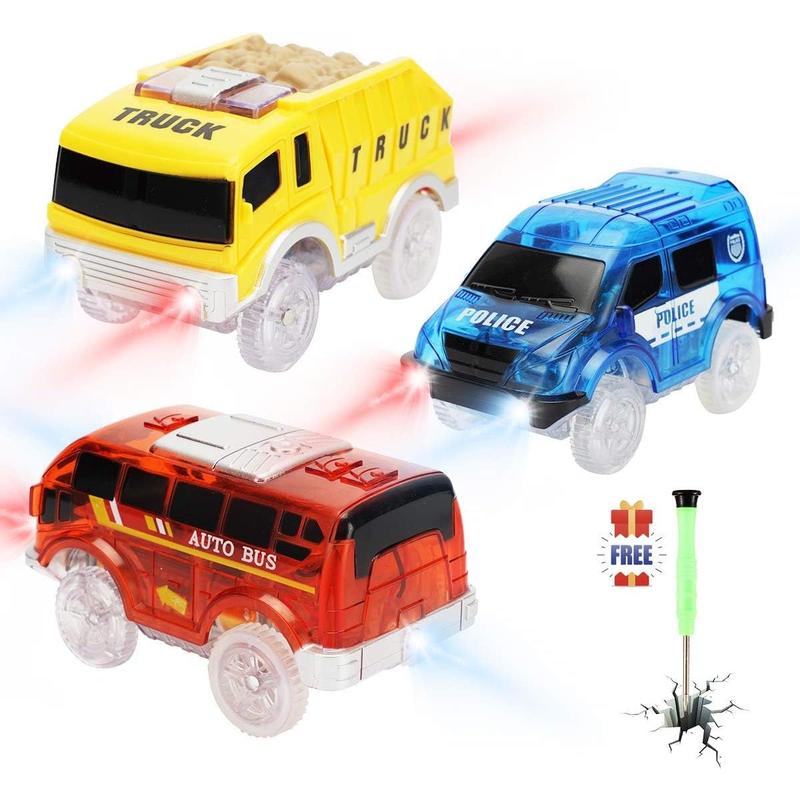 Tracks Cars only Replacement, Race Cars for Tracks Glow in the Dark, Light up Racing Car Track Accessories with 5 Flashing LED Lights, Compatible with Most Tracks for Kids Boys and Girls(3pack)