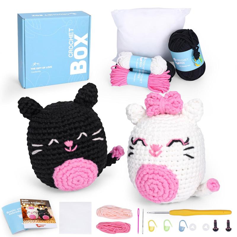 Cat Animal Crochet Box, 1 Set Cartoon Animal Design Crochet Kit, DIY Crochet Kit for Beginners, Knitting & Crochet Supplies