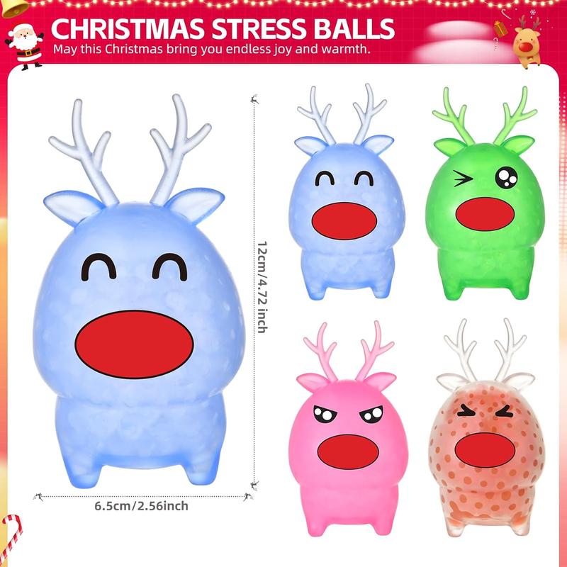 Christmas Stress Balls Toys, 4 Pack Christmas Elk Stress Balls Fidget Toys, Squishy Squeeze Balls Christmas Party Favors Christmas Stocking Stuffers Gifts