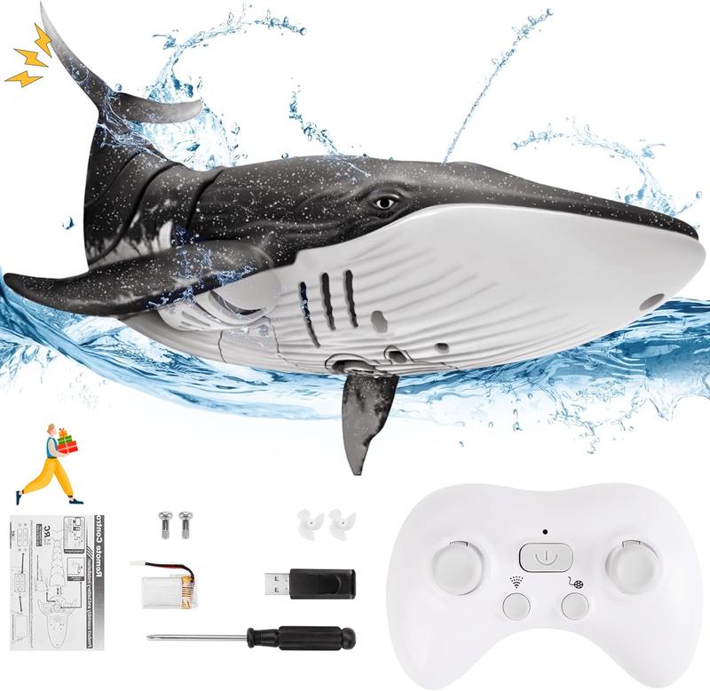 JDMH Tech 2.4Ghz Remote Control Shark Toys, Simulation Scale Fish with Light & Spray Water for Lake Bathroom Pool Halloween Christmas Birthday Gift Electric RCBoat