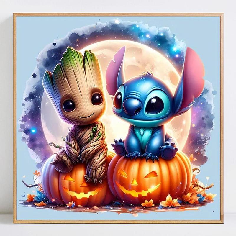 Cartoon Groot & Teenager Stitch Pattern DIY Diamond Arts Colorful Painting Kit without Frame, DIY 5D Diamond Arts Colorful Painting Kit