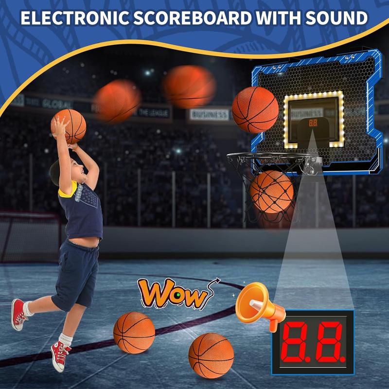 Mini Basketball Hoop Indoor with Scoreboard LED Light, Glow in The Dark Door Basketball Hoop, Basketball Toy Gifts for Kids Boys Girls Teens Adults, Suit for Bedroom Office Outdoor Pool, Blue