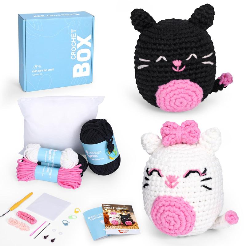 Cat Animal Crochet Box, 1 Set Cartoon Animal Design Crochet Kit, DIY Crochet Kit for Beginners, Knitting & Crochet Supplies