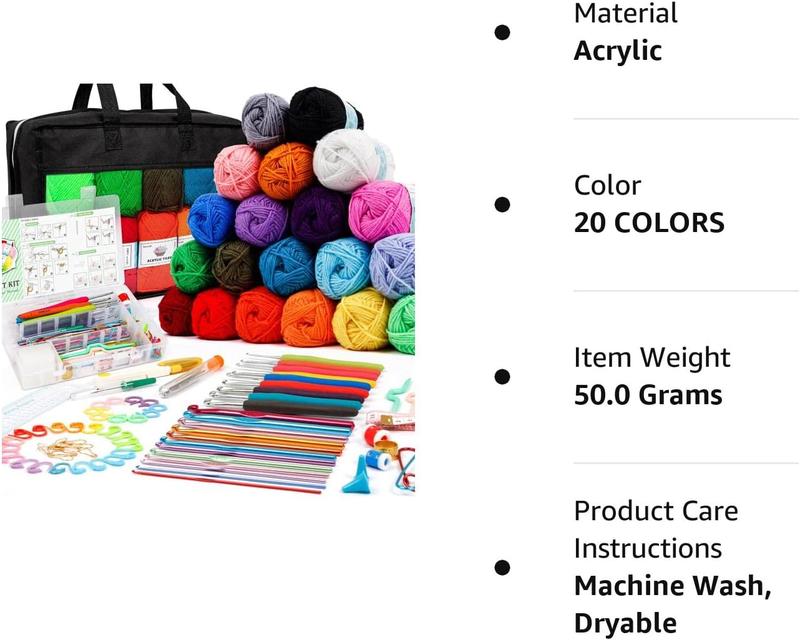 20 Large Acrylic Yarn Skeins-105 PCS Crochet Kit with Hooks Yarn Set, Premium Bundle Includes 2000 Yards Yarn Balls, Needles, Accessories, Ideal Starter Pack for Adults Beginner Professionals