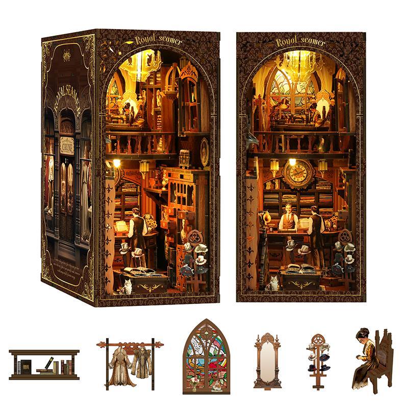 Vintage Royal Tailor Shop Design DIY Wooden Book Nook Kit, 1 Set DIY Miniature House Kit, 3D Puzzle Desktop Ornament for Adults & Teens, Stocking Fillers Gift