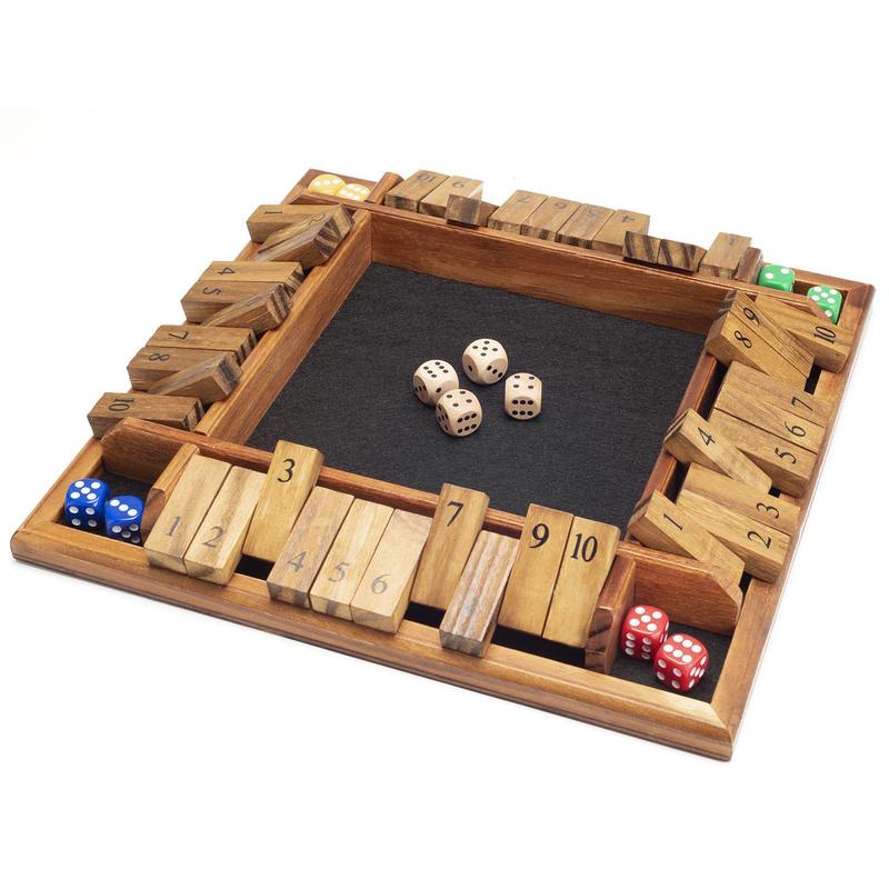 AMEROUS 1-4 Players Shut The Box Dice Game, Wooden Board Table Math Game with 12 Dice and Shut-The-Box Instructions for Kids Adults, Family Classroom Home or Pub (12 Inches)