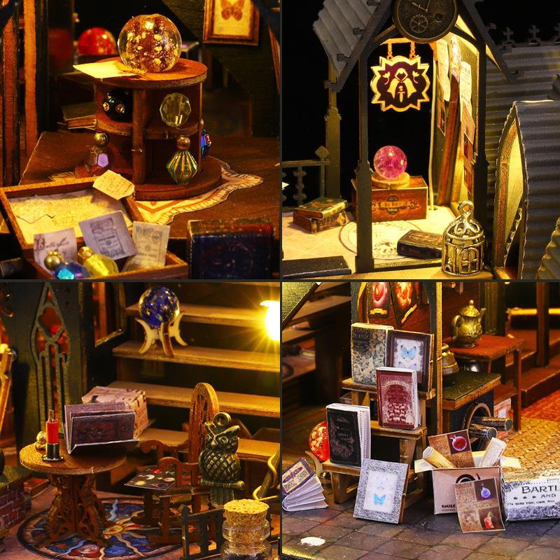 3D Wooden Handmade Magic House, DIY Retro Play House Miniature Assembly Model with Light, Creative Desktop Decoration for Home & Office, Best Gift Toy