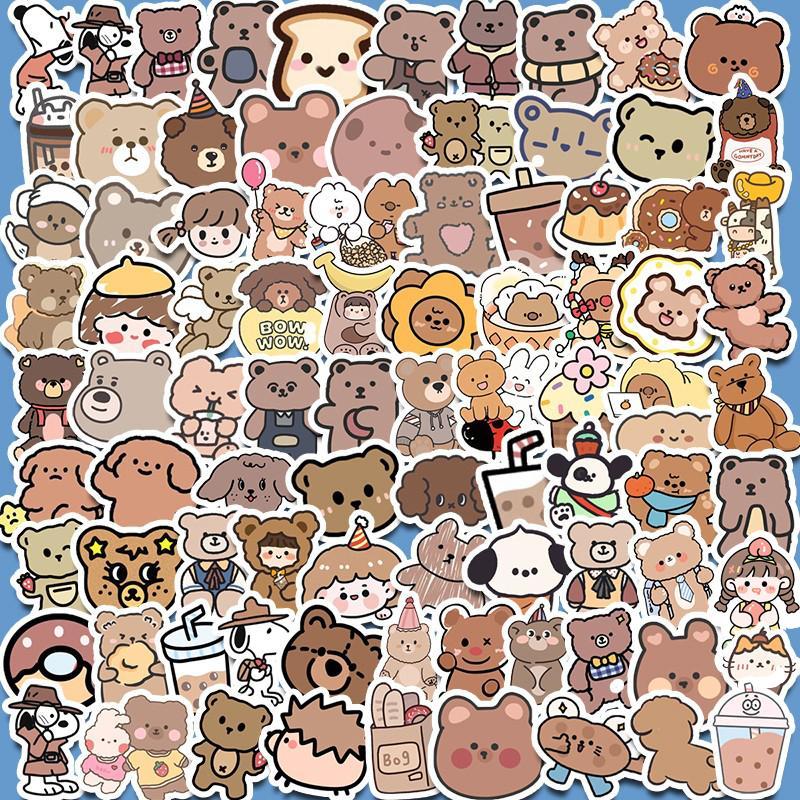 90pcs Pack Cartoon Bear Animal Pattern Decorative Sticker, Waterproof Sticker For DIY Scrapbook Water Bottle Decoration