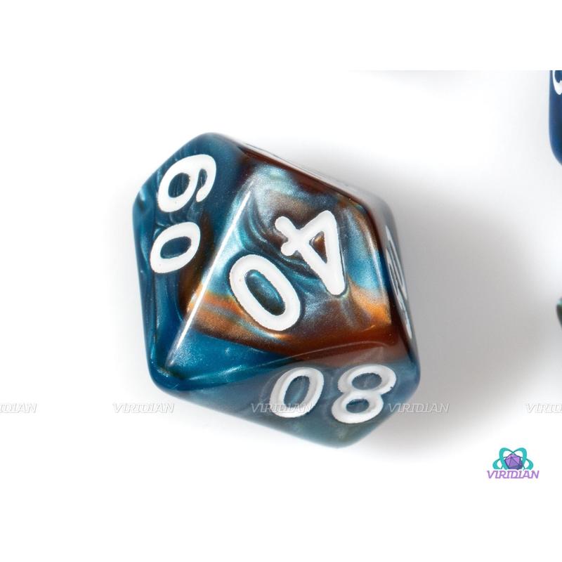 Sea Dragon | Orange & Blue Swirl Acrylic Dice Set (7) | Dungeons and Dragons (DnD)