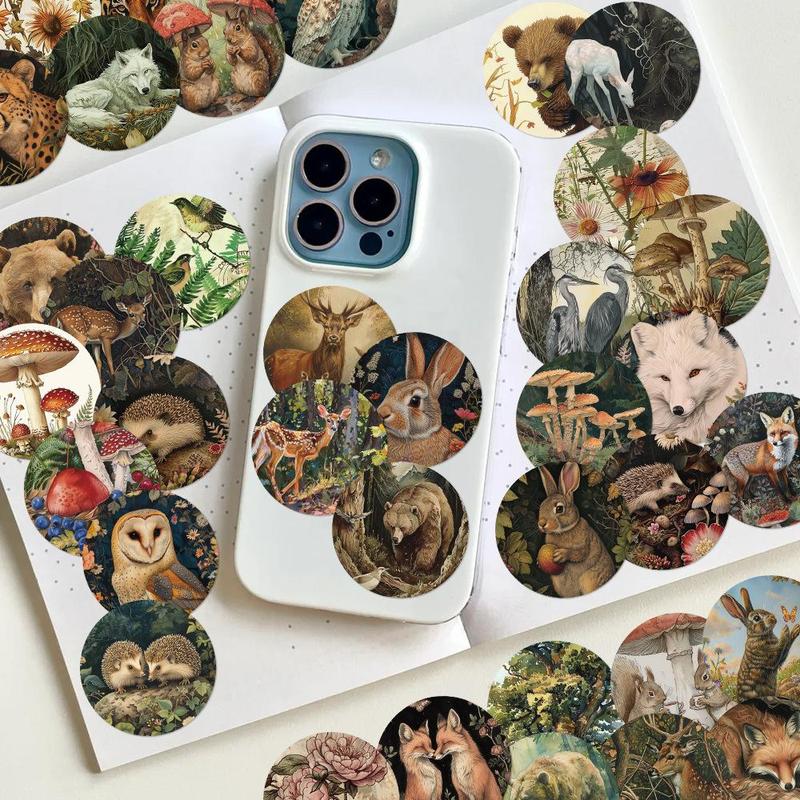 Vintage Animal Pattern Sticker, 50pcs set Self Adhesive Decorative Stickers with Box, DIY Decals for Water Bottle, Laptop, Scrapbooking, Home Decor