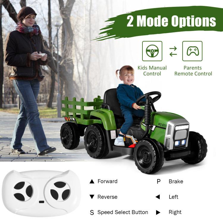 Black Friday-Ride on Tractor Excavator with Detachable Trailer, 6 12V Kids' Electric Vehicles w 3-Gear-Shift Ground Loader, Wireless Design & USB, 7 LED Headlights, Remote Control Tractor Toys for Kids 3+, Gift Idea