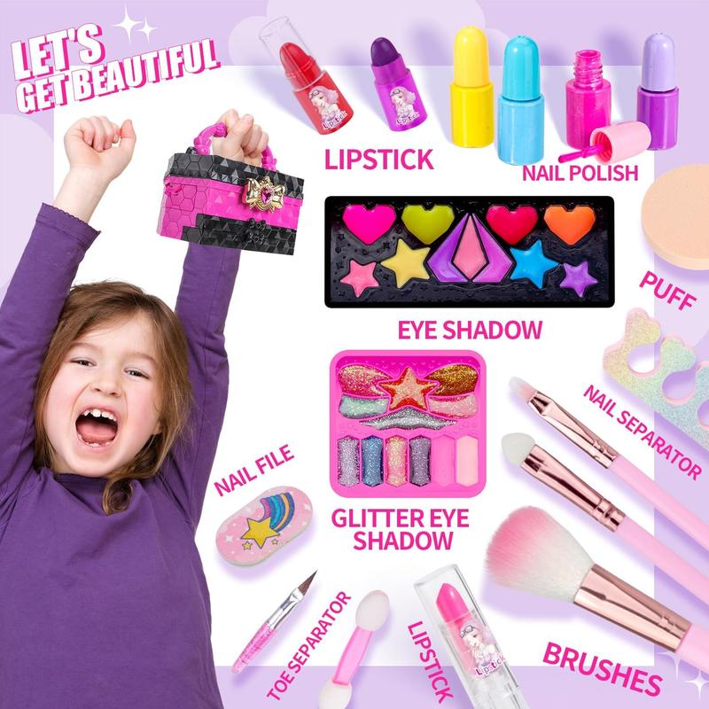 Kids Makeup Kit for Girl, Princess Toys Real Washable Cosmetic Set with Mirror, Play Make Up Birthday, Christmas, new year Gifts