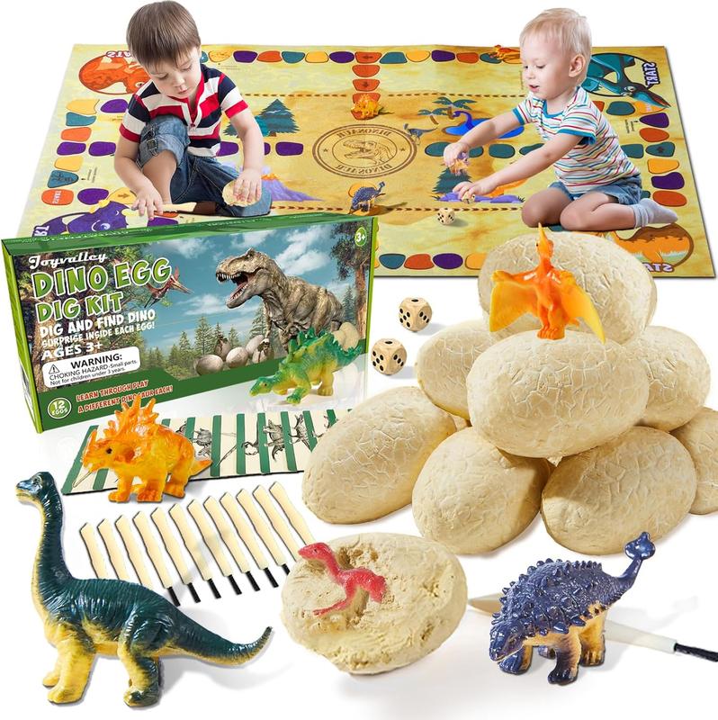 Dinosaur Eggs Dig Kit Toys - 12 Dino Fossil Eggs Excavation Kit w Play Mat for Kids Easter Party Favor Basket Stuffers STEM Toy Christmas Birthday Gift for Boys Girls Age  4 5 6 7 8 9 10 11 12 + Years Old