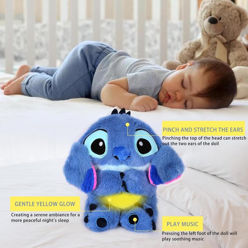 Stitch Anxiety Relief Plush Animal Breathing Relief Plush Animal Baby Sound Machine with Sensory Details Music Lights and Rhythmic Breathing Movements