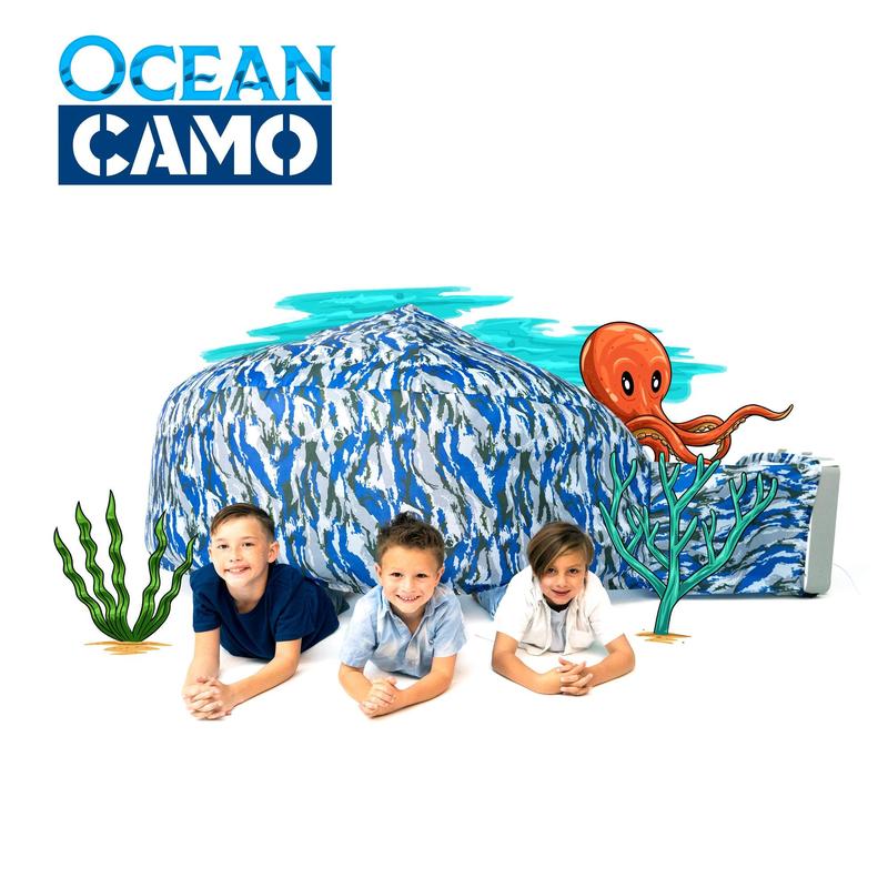 The Original Patented AirFort - Build A Fort in 30 Seconds, Inflatable Fort for Kids, Play Tent for 3-12 years, A Playhouse Where Imagination Runs Wild, Fan not included (Ocean Camo)