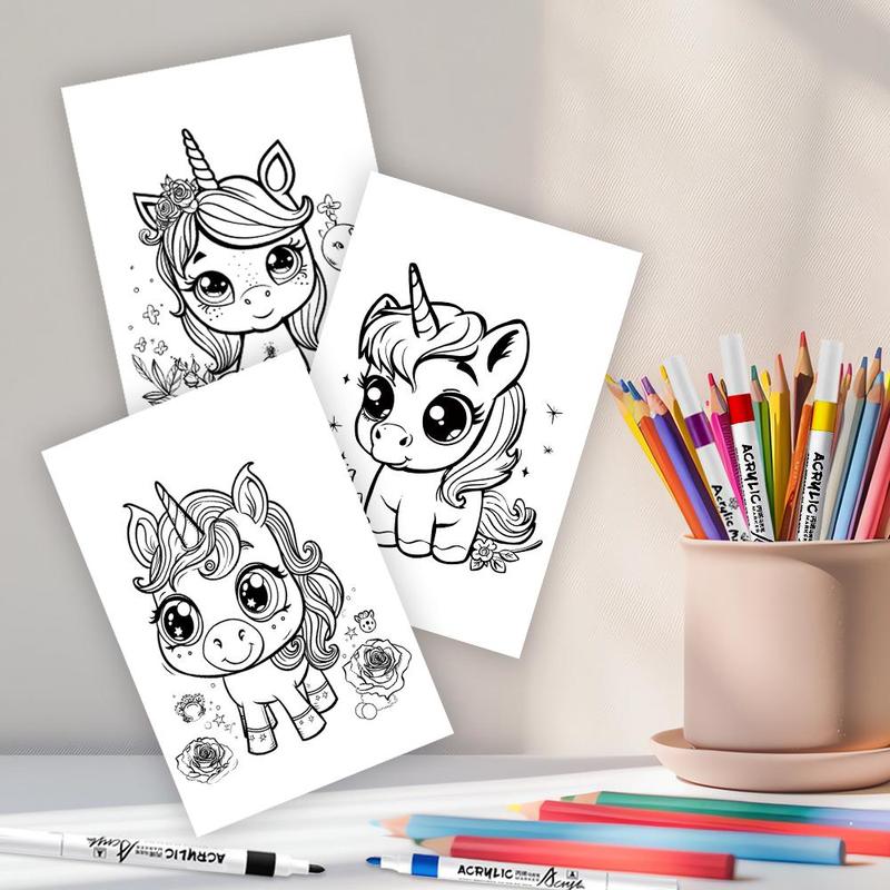 Unicorn Pattern DIY Painting Card, 32pcs set Cute Cartoon Pattern Coloring Card, DIY Painting Supplies for Birthday & Holiday Gift, Christmas Gift