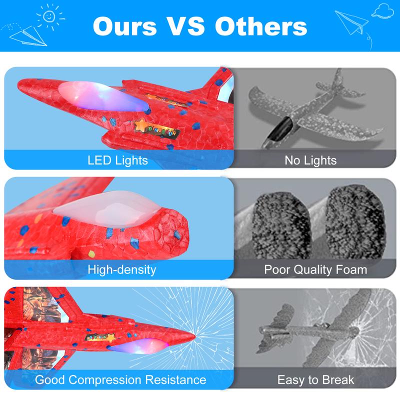 6 Pack Airplane Launcher Toy with 2 Launcher,F-35 Foam LED Catapult Plane with 6 Stickers Kids Flying Toy,3 4 5 6 7 8 9 10 11 12 Year Old Boys Girls Gifts,Outdoor Sport Party Favor