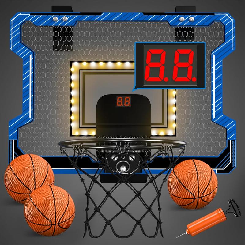 Mini Basketball Hoop Indoor with Scoreboard LED Light, Glow in The Dark Door Basketball Hoop, Basketball Toy Gifts for Kids Boys Girls Teens Adults, Suit for Bedroom Office Outdoor Pool, Blue