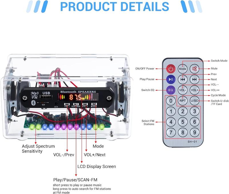 DIY Bluetooth-Compatible soldering Kit with FṂ Radio, Electronic Soldering Practice Kit USB Mini Home  DIY Kit with Digital Display and Colorful LED Lights for School STEM Project