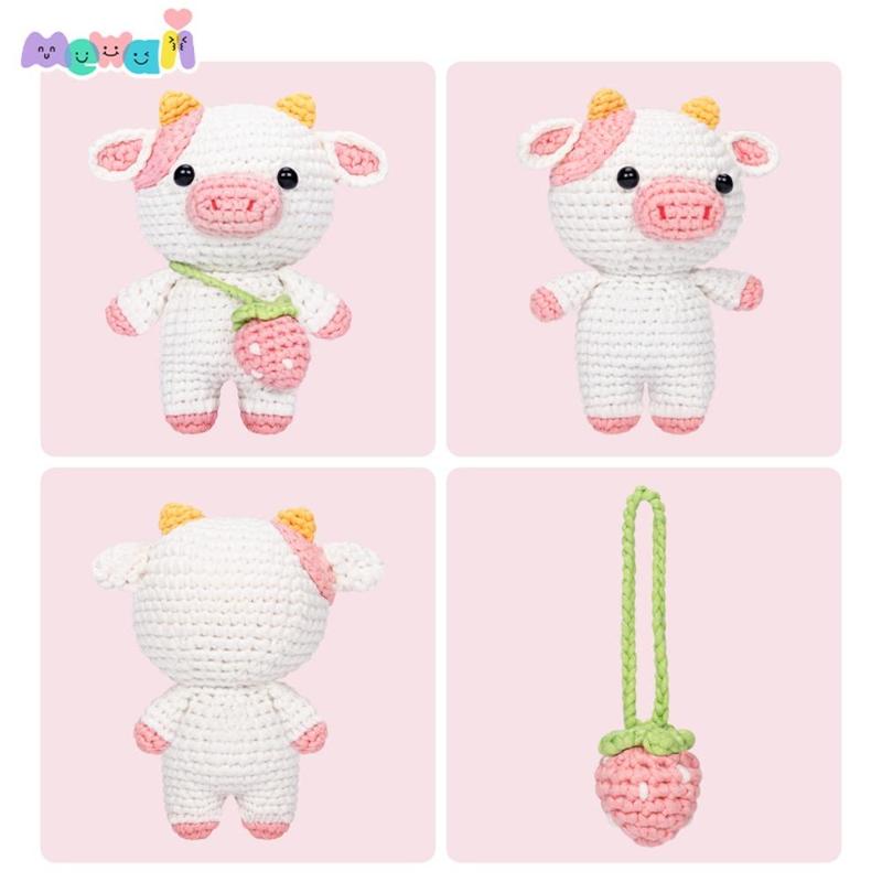 Mewaii Cute Cartoon Cow Crochet Kit, 1 Count Crochet Kit Set for Beginners, DIY Animals Crochet Kit for Party Festival Decor