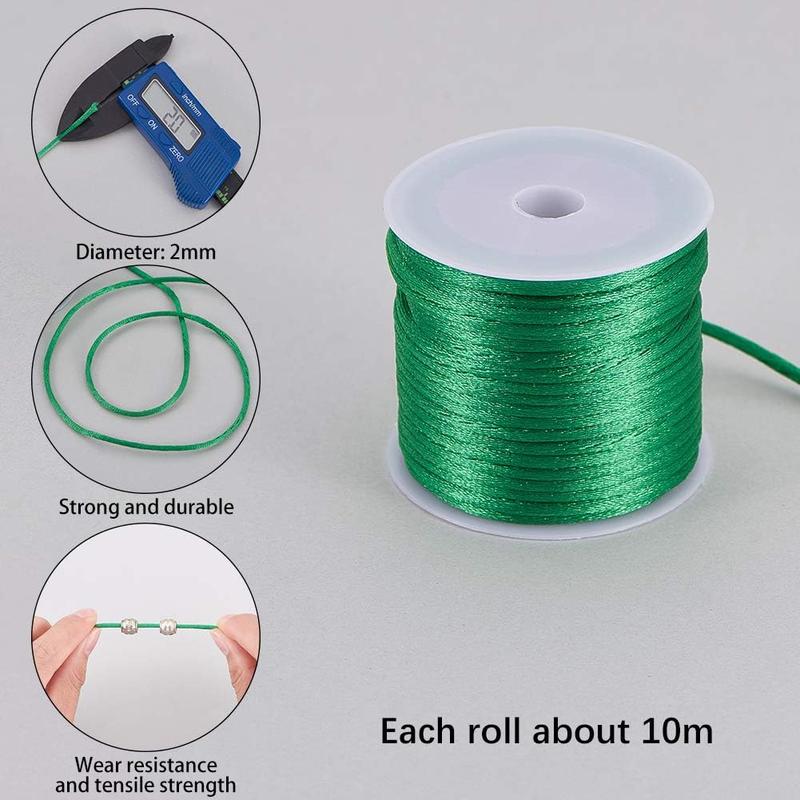 100 Yards 2mm Satin Rattail Cord Nylon String Trim Silk Cord Beading String for Friendship Bracelet Necklace Chinese Knot Macrame Trim Dream Catchers Braid Hair 10 Color