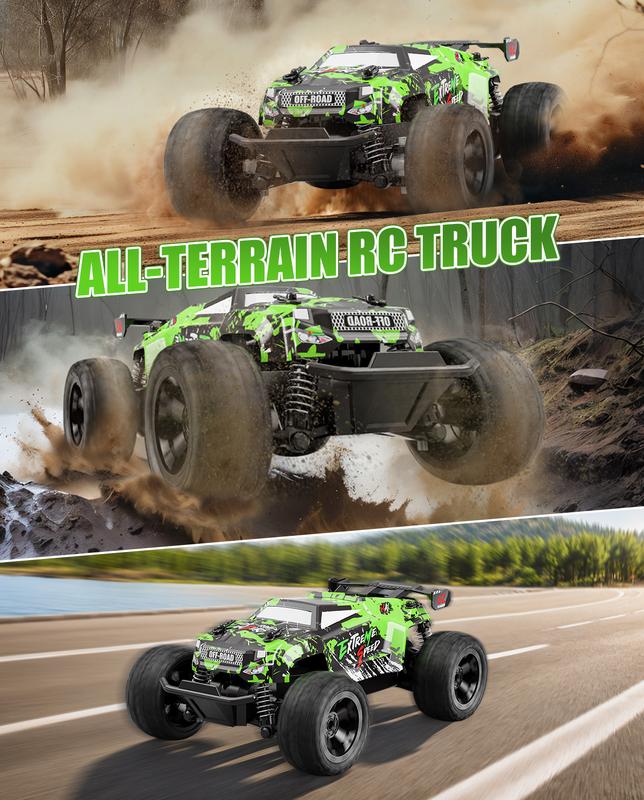 1:18 All Terrain RC Car, 20 KPH High Speed 4WD Electric Vehicle with 2.4 GHz Remote Control, 4X4 Waterproof Off-Road RC Trucks with 2 Rechargeable Batteries, Christmas Toys Gifts drift rc power wheels rccars of