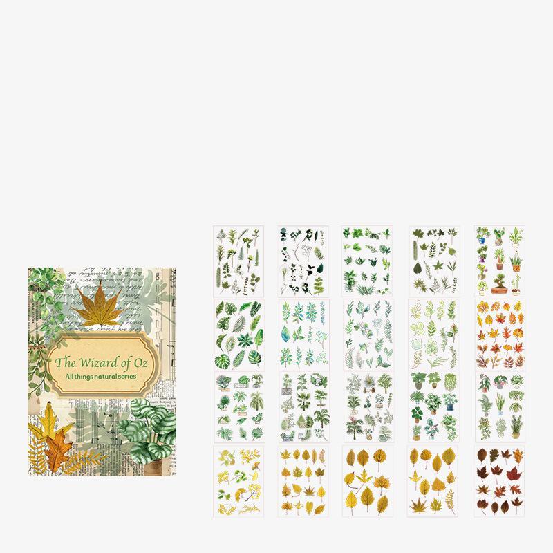 Vintage Plant Pattern Sticker Album, 20pcs set Retro Decorative Sticker, DIY Decorative Sticker for Scrapbooking & Journal Making