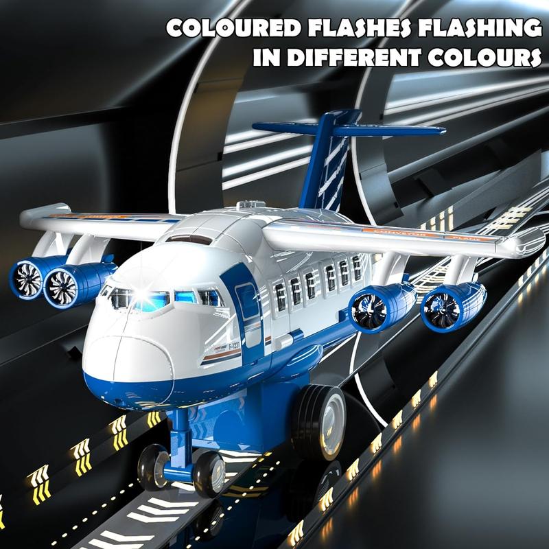 Transport Cargo Airplane Toys, Airplane Car Toy Play Set Includes Track, 12mini Play Vehicles, with Music and Light, which is Specially Designed Christmas Birthday Gift