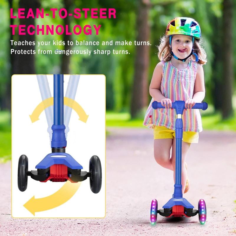 Foldable Scooter For Kids,4 Height Adjustable Lean To Steer,Kids Scooter With LED Light Wheel,Toddlers Girls & Boys From 3 To 12 Year-Old Learn To Steer(Black Blue Pink)