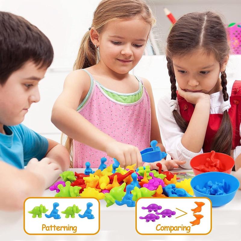 1 Set Color Classification & Sensory Training Toy, Counting Dinosaur Toys, Matching Games with Sorting Bowls, Early Educational Math Toys