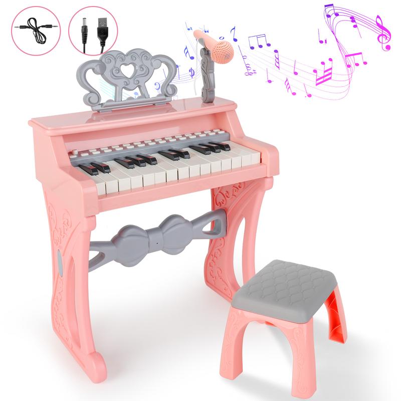 deAO Piano Toy Piano Keyboard Toy, 25 Keys Music Toy Instruments with Microphone, Piano Toys Birthday Xmas Gift, Pink