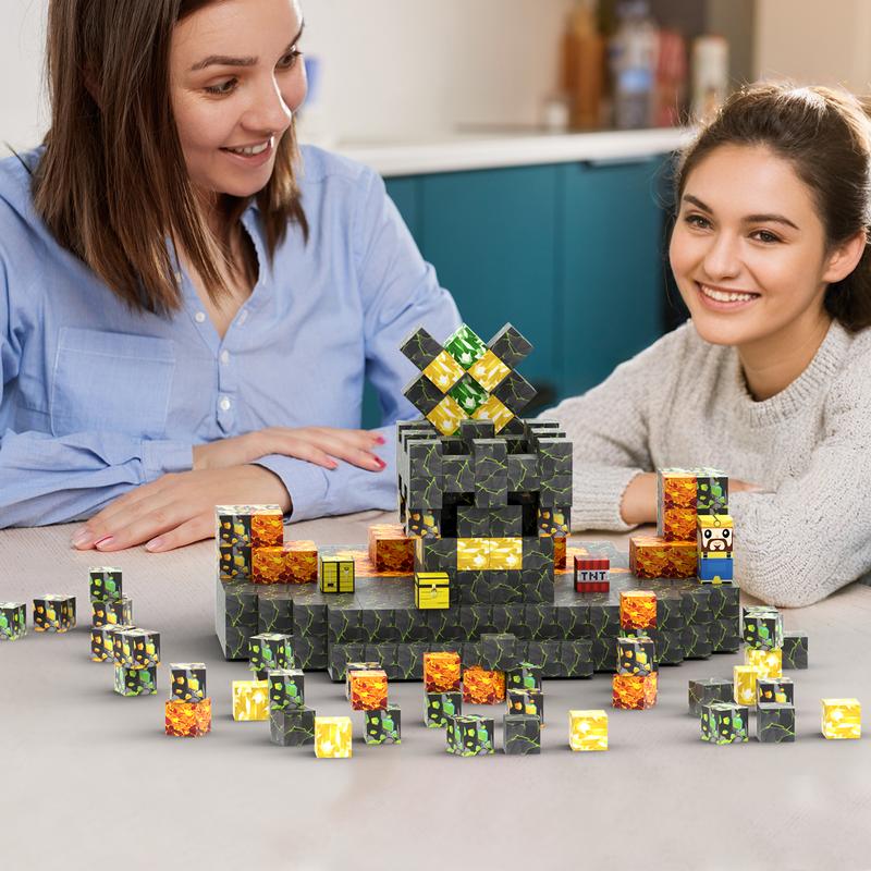 100 Magnetic Building Blocks - the Stone Age. Unleash Creativity, Build 3D World. Endless Fun for Kids. Ideal Gift to Ignite & Develop. magnet cube buildable  toys