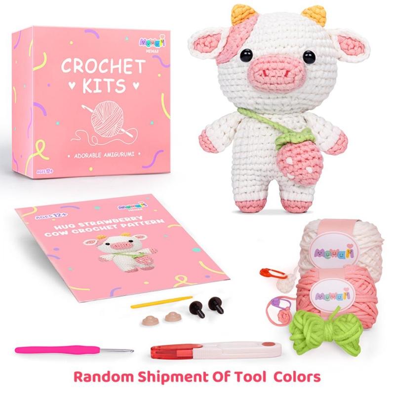 Mewaii Cute Cartoon Cow Crochet Kit, 1 Count Crochet Kit Set for Beginners, DIY Animals Crochet Kit for Party Festival Decor