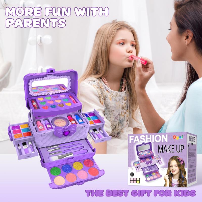 54 Pack Kids Makeup Kit for Girls, Princess Real Pretend Play Cosmetic Set Toys with Mirror, Birthday Gifts for 4 5 6 7 8 9 10 Years Old Girls Kids (Purple)