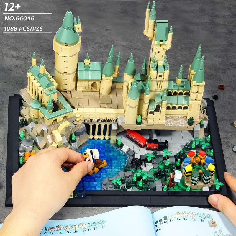 TOKMOC 66043,1988 Pieces,Magic Music Box Castle Building Block Set,Architecture House Building Set with Spinning Trains and Arena, Birthday Gift and Home Decoration,For aged 12 and above,Stress relief toy block toy perfect christmas