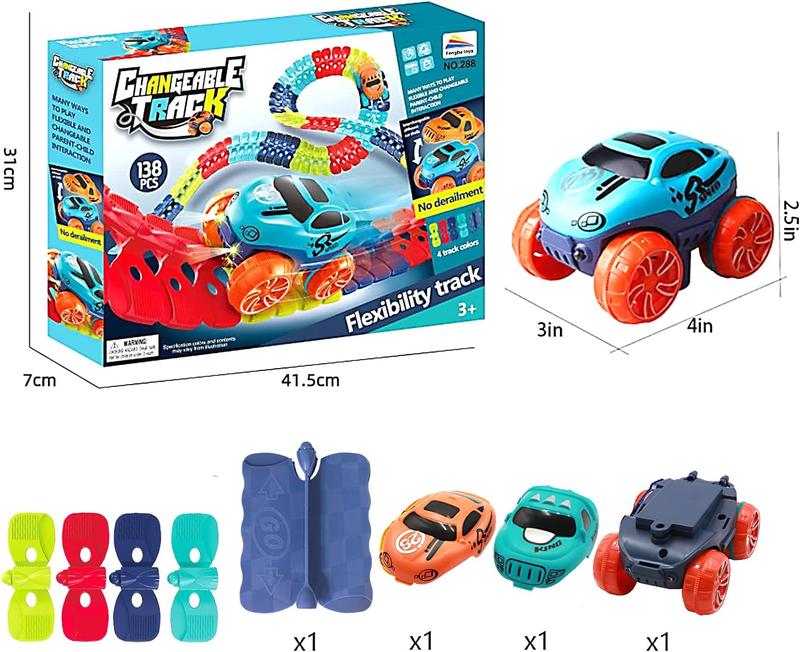 Flexible Track Car Kit, Car Track Set Race Track Toys for Boys Kids Birthday Toy Gifts with LED Light-Up, Flexible Changeable Magic Race Car Ramps Track Toys for Kids