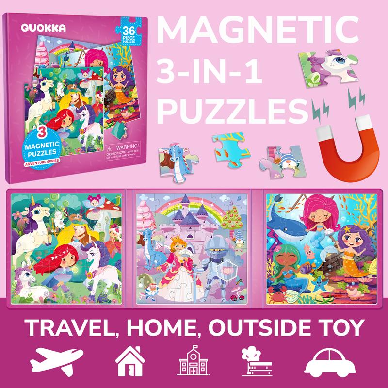 QUOKKA Magnetic Book 20-36 Pcs Puzzles for Kids | Princess, Unicorns, Animals & Maps