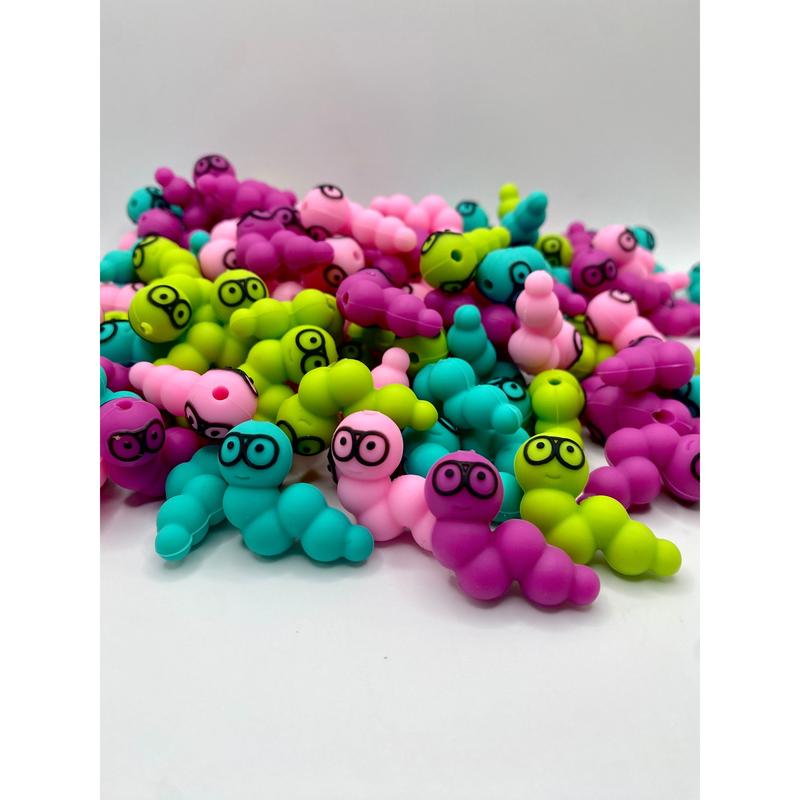 Bookworm 3D Silicone Focal Beads | School Beads | Worm Beads | 3D Beads