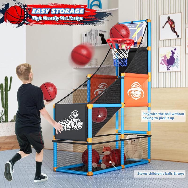 Arcade Basketball Game Set Boy Toys: Indoor Basketball Hoop with 4 Balls Outdoor Sports Toy for Kids 3-12 Years Old Adjustable Height with Air Pump Christmas Birthday Gifts Aged 3-5 6 6-8 7 8 8-12 9