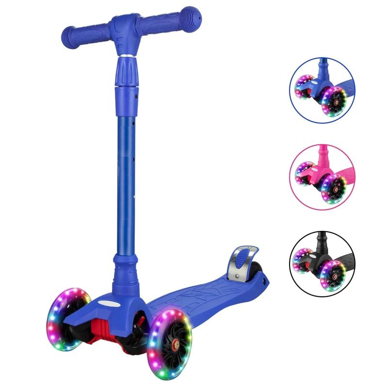 Foldable Scooter For Kids,4 Height Adjustable Lean To Steer,Kids Scooter With LED Light Wheel,Toddlers Girls & Boys From 3 To 12 Year-Old Learn To Steer(Black Blue Pink)