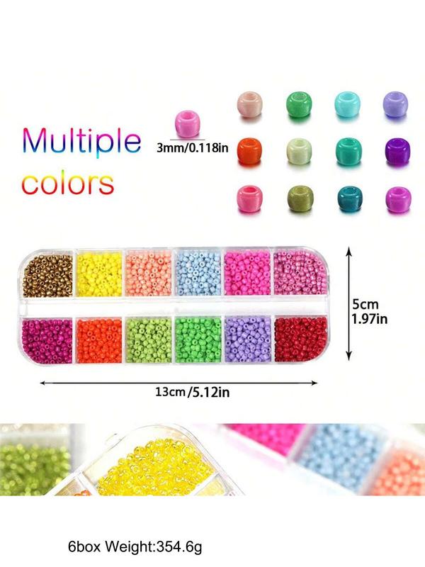 3mm Transparent Glass Seed Beads (6 Boxes), Random Color Series Bracelet Making Beads with 72-grid Plastic Storage Box, DIY Jewelry Making Supplies